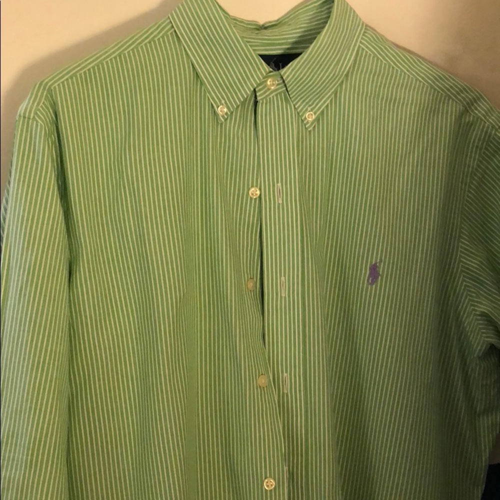 Green &white striped Polo business casual shirt